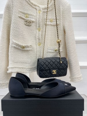 Chanel pointed toe silk Flat Sandals Navy 2023 Collection