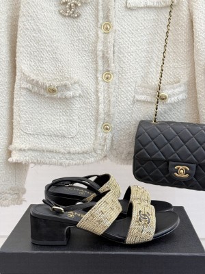 Chanel Leather & metal Chain CC Logo 4cm Sandals Black 2025