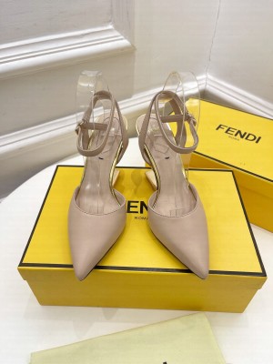 FENDI FIRST 85mm Beige Leather high-heeled sandals With Ankle Strap 2022 Collection