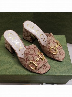 Gucci GG Canvas Slide Sandal with Horsebit 7cm Beige 2021 Collection