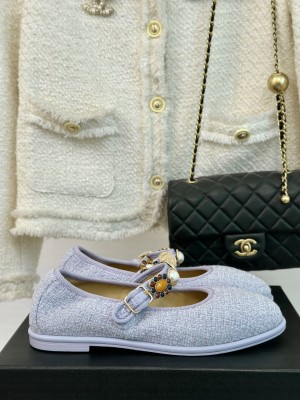 Chanel Tweeds & Fabrics Mary Jane Blue