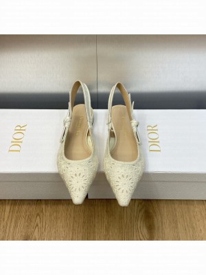 Dior J'Adior Slingback Flat in White Canvas Embroidered with Saint-Gall Motif 2023