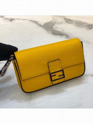 Fendi Nano Baguette Charm in Yellow Grained Leather  2021 Collection