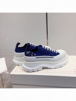 Alexander McQueen Tread Slick Low-Top Studded Sneakers Fall/Winter 2020 Collection, Blue/White