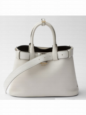 Prada Buckle medium leather handbag with belt 1BA434  White&Black