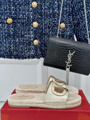 Valentino VLogo Cut-out Espadrille Flat Slides Sandal in Calfskin 01