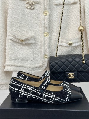Chanel Tweed Mary Janes Ballet Flat Pointed Toe 2024 05