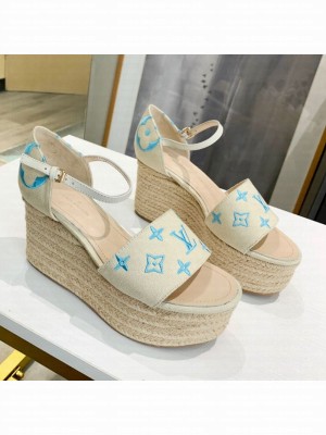 Louis Vuitton Starboard Monogram Canvas Wedge Sandal White/Blue 2021 Collection