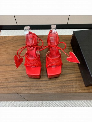 Alaïa WEDGE SANDALS LACE UP IN PATENT LEATHER RED