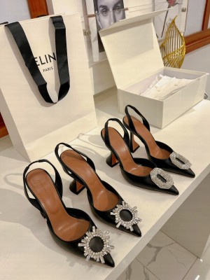 AMINA MUADDI Black Camelia Sling Leather 9.5cm Heels Sandals 