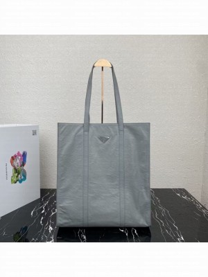 Prada Medium antiqued nappa leather tote bag 1BG587 Slate Gray