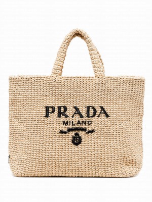 Prada Raffia Tote Bag Apricot