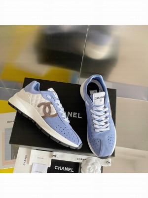 Chanel G39074 Suede Sneakers White/Blue 2022 Collection