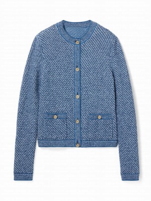 Gucci Women's Fine Cotton Crewneck Cardigan Blue