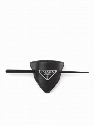 Prada Leather Hair Clip Black