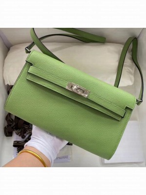 Hermes Kelly Long To Go Wallet in Original Epsom Leather Green/Silver 2020 Collection