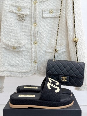 Chanel Tweed CC Logo Slide Mule White 2025