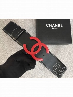Chanel Width 5.3cm Leather Belt Black Gabrielle with Red CC Logo