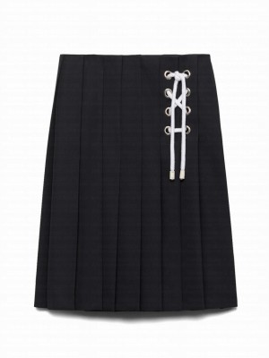 Prada Women's Navy Pleated Gabardine Midi-skirt Black