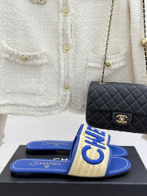 Chanel Knit Flat mules CC logo blue 2025