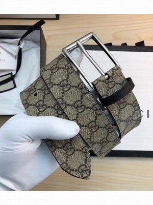 Gucci GG Supreme Belt with Silver Buckle 38mm Width 