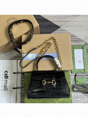 GUCCI HORSEBIT 1955 MINI BAG 703848 Crocodile skin black