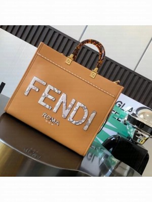 FENDI SUNSHINE MEDIUM leather and elaphe shopper 8BH386A brown