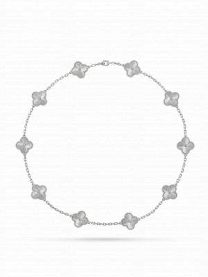 Van Cleef & Arpels Women's Vintage Alhambra Necklace, 10 Motifs Silver