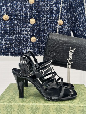 GUCCI Horsebit Slim Heel Sandals In Black