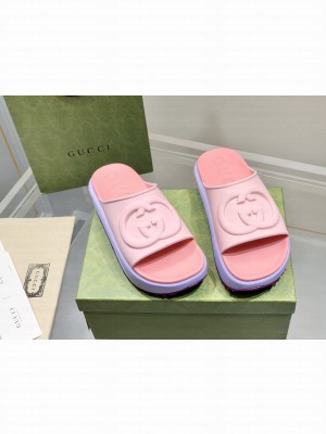 Gucci Rubber Platform Slide Sandal with Interlocking G Pink 2023