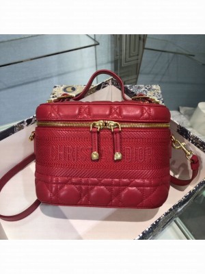 DIOR SMALL DIORTRAVEL VANITY CASE Cannage Lambskin S5488U red