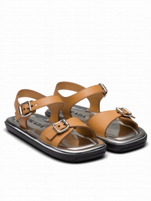 Prada Women's Leather Sandals Coffee