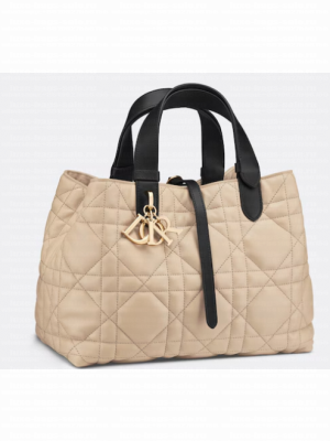 Medium Dior Toujours Bag Rope Beige and Black Macrocannage Calfskin M2821OSIY