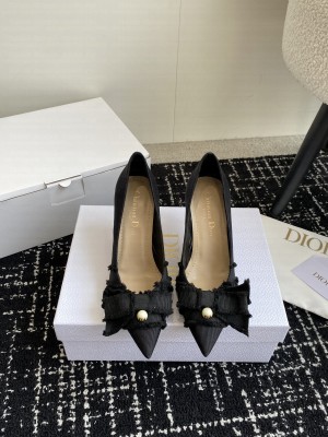Dior Adiorable Black Calfskin and Fringed Grosgrain Pumps