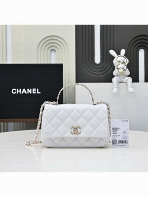 Chanel MINI FLAP BAG CLUTCH WITH CHAIN Gold-Tone Metal AS4591 white