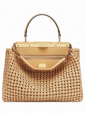 Fendi Peekaboo Large Braided Leather Bag 8BN210 Apricot