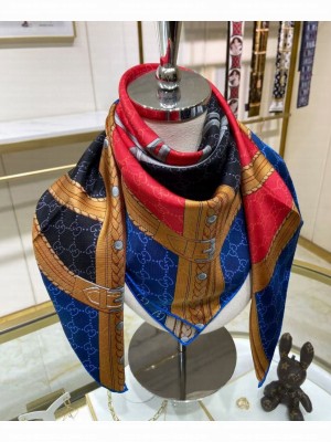 Gucci Women's Horsebit Print Silk Scarf Blue
