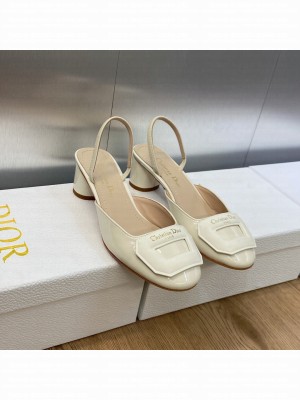 Dior Day Slingback in Patent Leather with Silver Heel 3.5cm Cream 2023