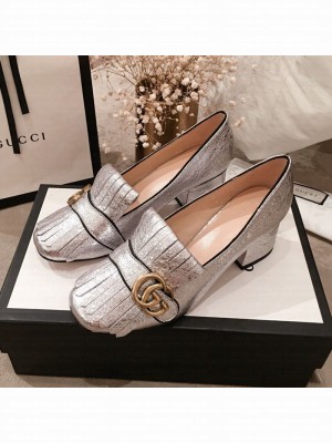 Gucci Metallic Leather GG Fringe Pumps 408208 Silver 2019 Collection
