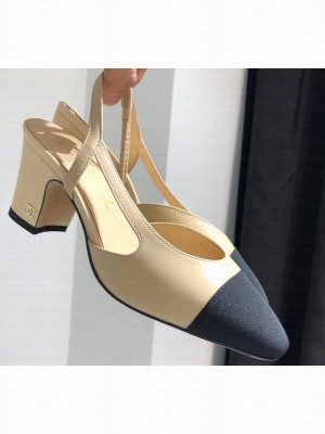 Chanel Heel 6.5cm Slingbacks G31318 Beige/Grosgrain Black 2019