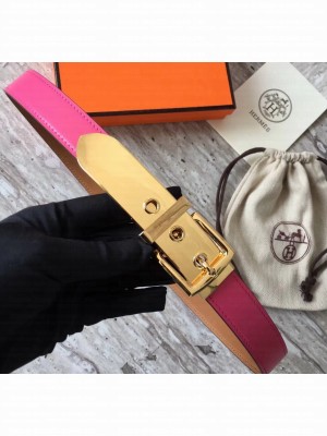 Hermes Square Buckle Leather Belt Fuchsia/Gold