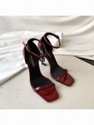 Saint Laurent Cassandra Patent Sandals 10cm Burgandy 2022 Collection