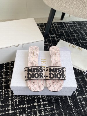 Dior Dway Heeled Slide Embroidered Cotton and Pale Pink Miss Dior Allover Motif