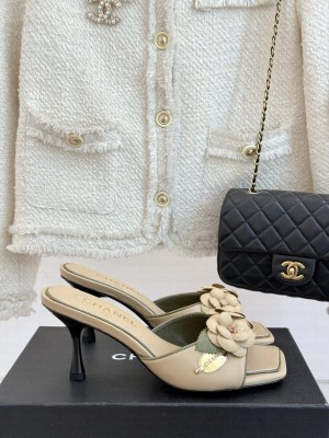 Chanel Camellia 8cm Heel Slides Mule Beige 2025 