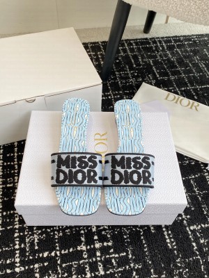 Dior Dway Heeled Slide Embroidered Cotton and Pale Blue Miss Dior Allover Motif