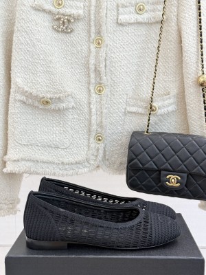 Chanel Crochet Straw Ballet Flats Black 2025 