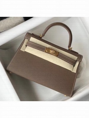 Hermes Mini Kelly II Handbag in Original Epsom Leather Etoupe(Gold Hardware) Collection