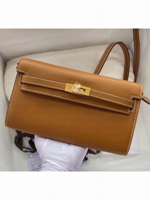 Hermes Kelly Long To Go Wallet in Original Epsom Leather Brown/Gold 2020 Collection