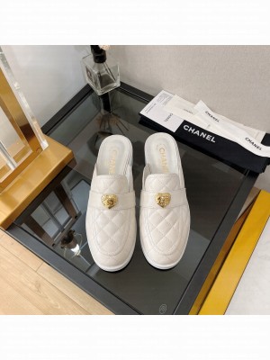 Chanel Quilted Lambskin Mules with Love Charm White
