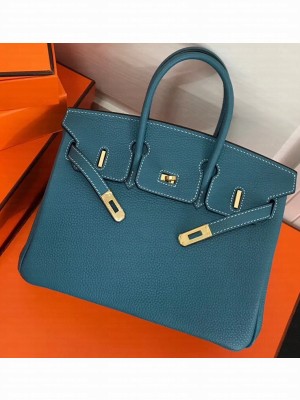 Hermes Birkin 25cm Bag Denim Blue in Togo Leather With Gold Hardware